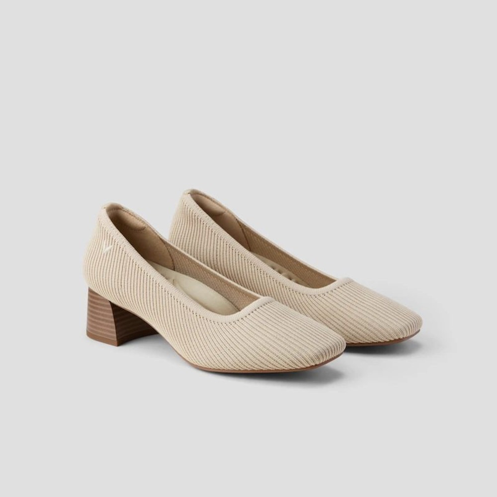 VIVAIA Melody Pro Almond Ribbed Knit Square Toe Block Heel Pumps EU 39.5 US 8.5
